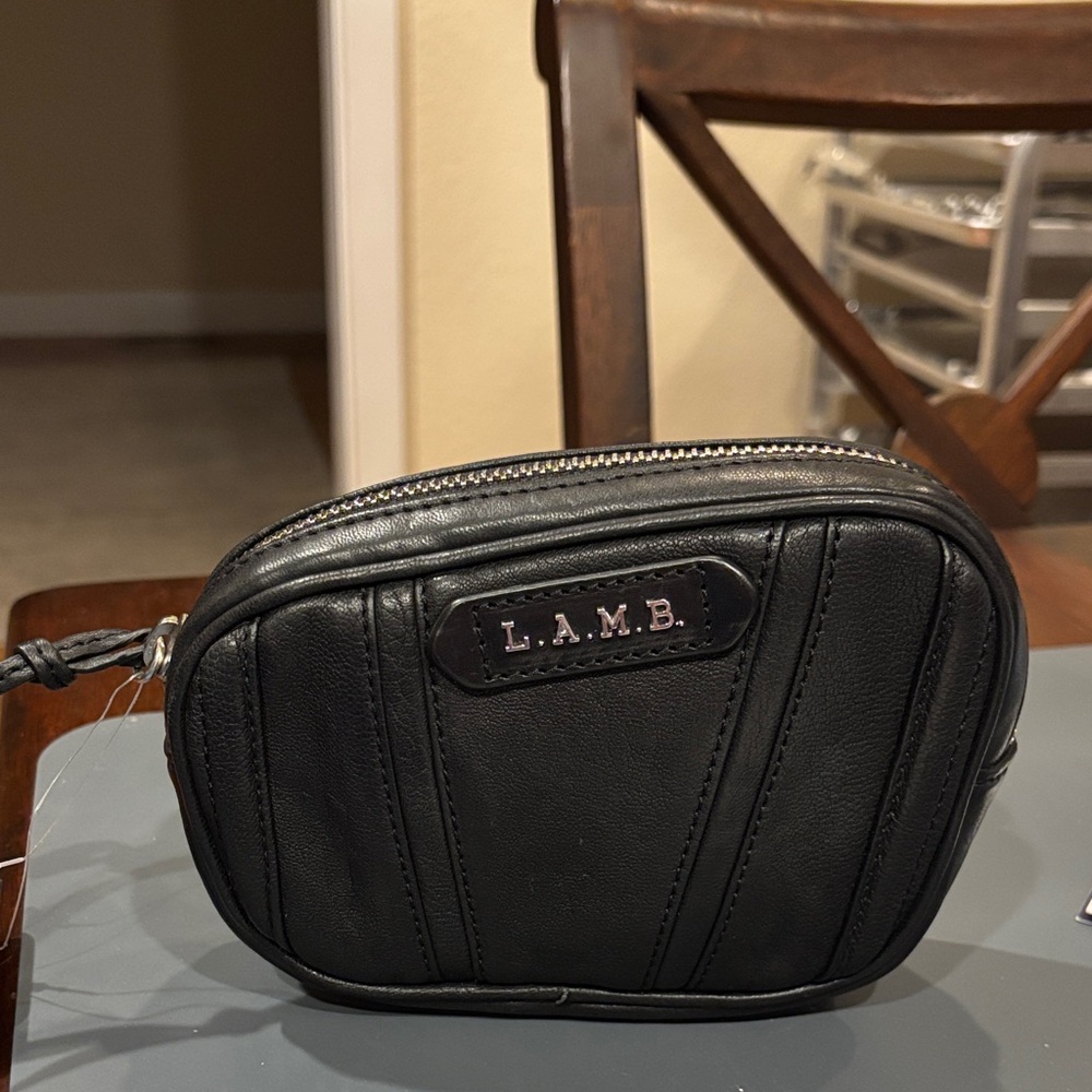 L.A.M.B. Black leather cosmetics bag